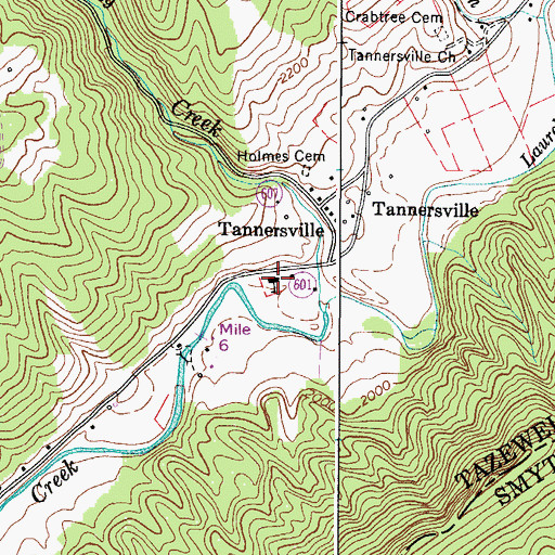 Topographic Map of Tannersville School (historical), VA