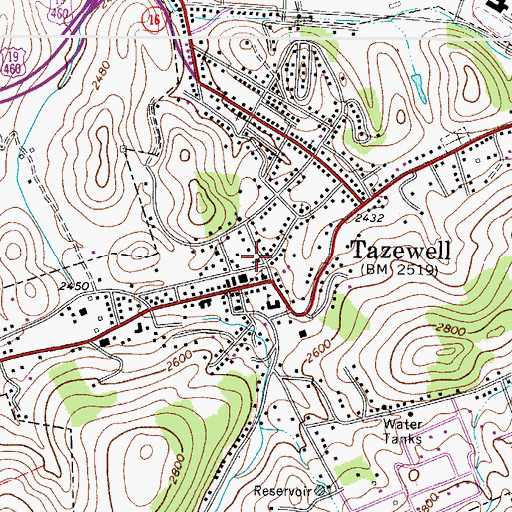 Topographic Map of Tazewell Christian Church, VA