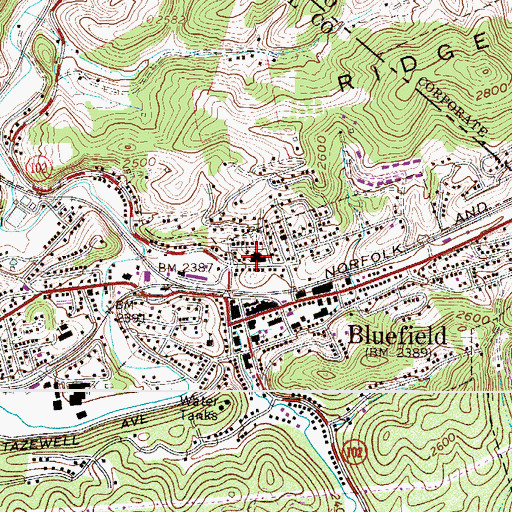 Topographic Map of Tazewell County High School (historical), VA