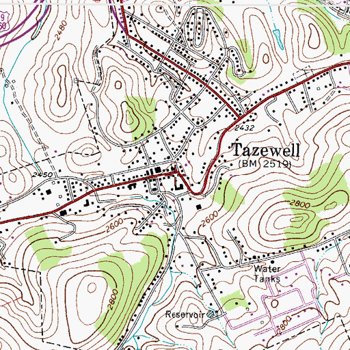 Topographic Map of Tazewell County Public Library, VA
