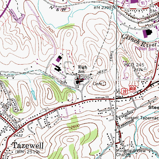 Topographic Map of Tazewell High School, VA