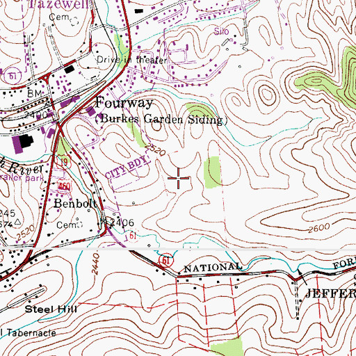 Topographic Map of Tazewell Middle School, VA