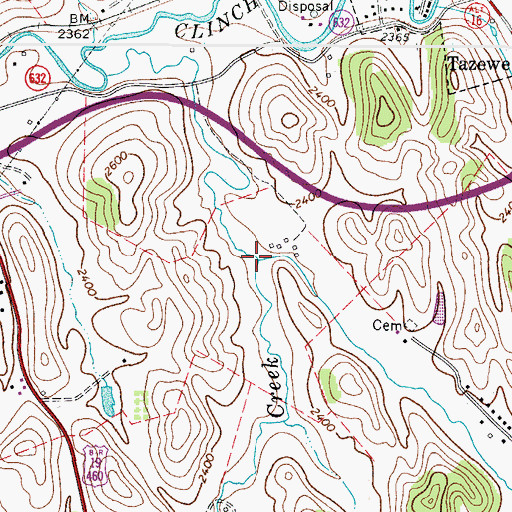 Topographic Map of White Oak Branch, VA