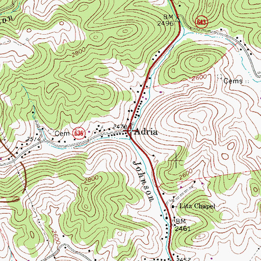 Topographic Map of Willow Bridge, VA