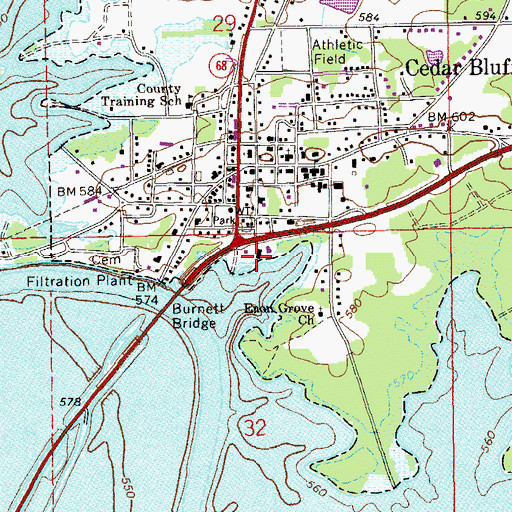 Topographic Map of Cedar Bluff Marina, AL