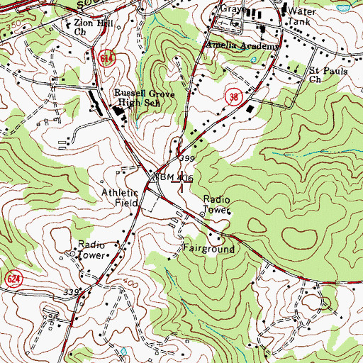 Topographic Map of Amelia County Elementary School, VA