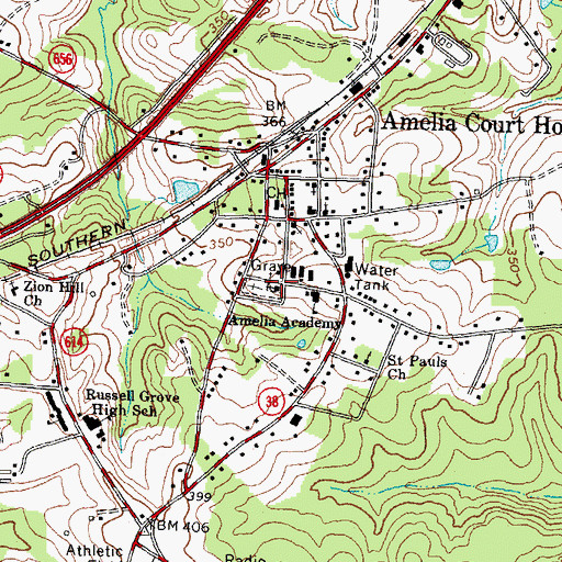 Topographic Map of Amelia Presbyterian Church, VA
