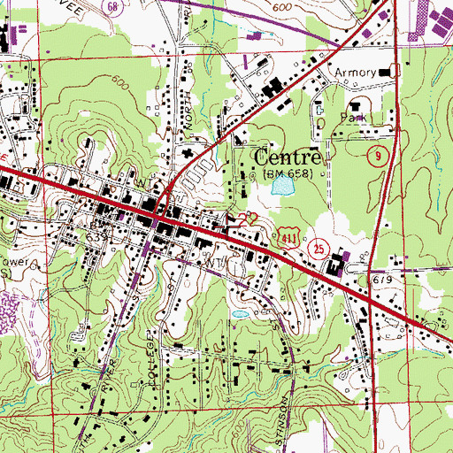 Topographic Map of Centre City Hall, AL