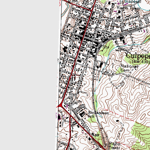 Topographic Map of Culpeper Town and County Library, VA