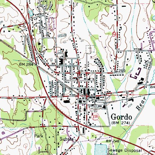 Topographic Map of First Baptist Church of Gordo, AL