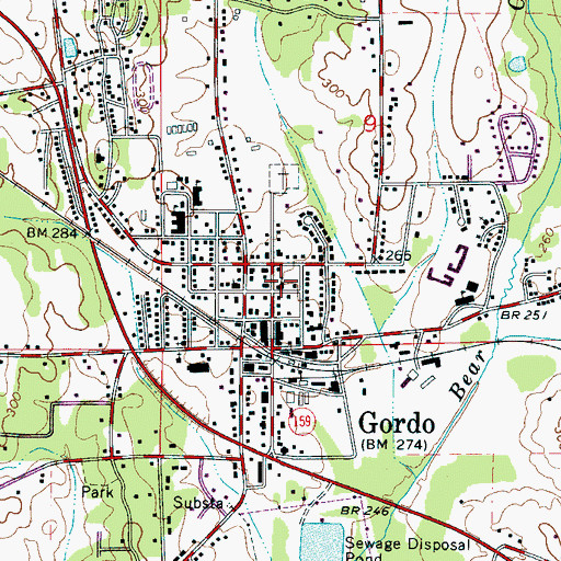 Topographic Map of First United Methodist Church of Gordo, AL
