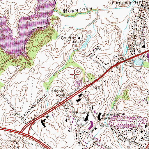 Topographic Map of Mulberry Greens, VA