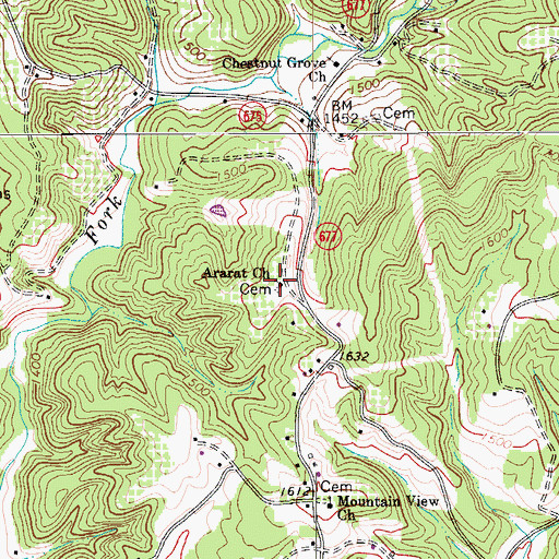 Topographic Map of Ararat Cemetery, VA