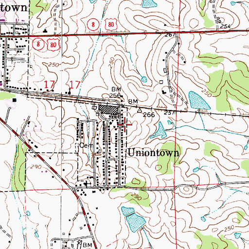 Topographic Map of Uniontown Church of God, AL