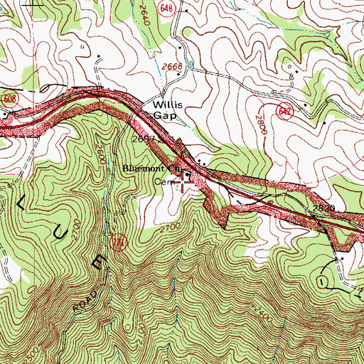Topographic Map of Bluemont Cemetery, VA