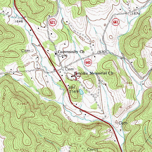 Topographic Map of Bouldin Memorial Cemetery, VA