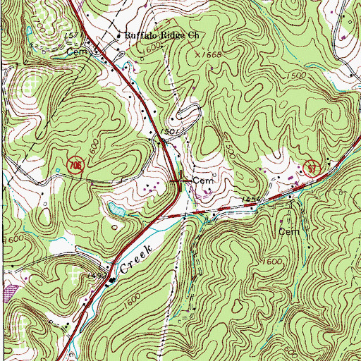 Topographic Map of Bowling Springs (historical), VA