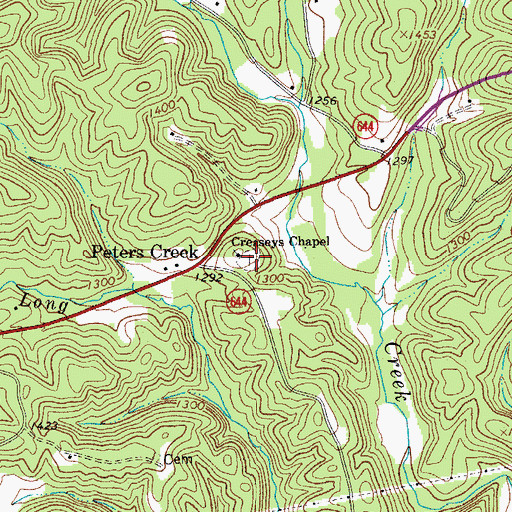 Topographic Map of Creaseys Chapel Cemetery, VA