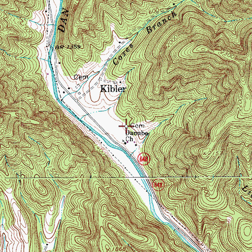 Topographic Map of Danube Cemetery, VA