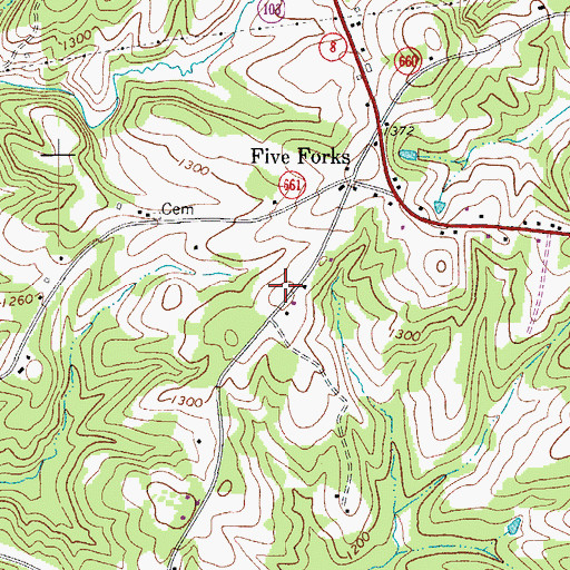 Topographic Map of Five Forks School (historical), VA