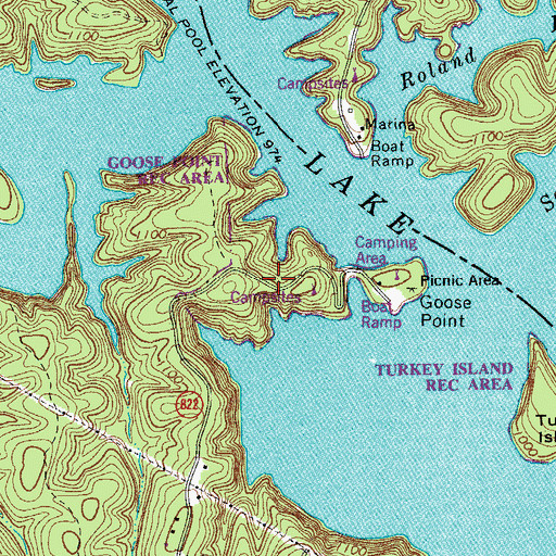 Topographic Map of Goose Point Recreation Area, VA