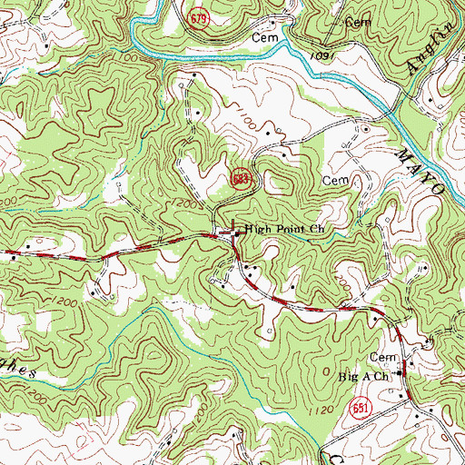 Topographic Map of High Point Cemetery, VA