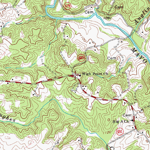 Topographic Map of High Point School (historical), VA