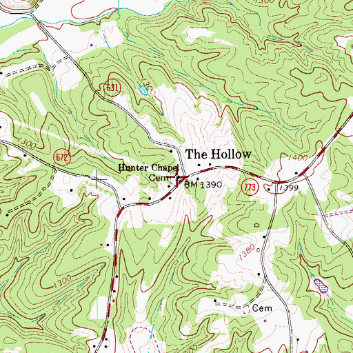 Topographic Map of Hunters Chapel Cemetery, VA