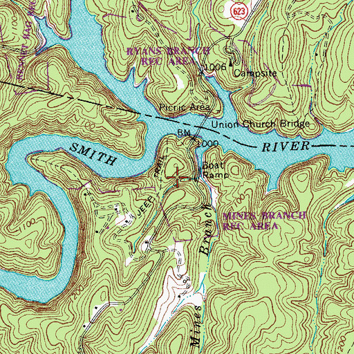 Topographic Map of Mines Branch Recreation Area, VA