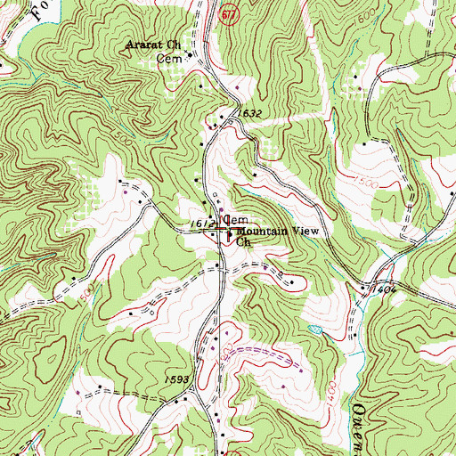 Topographic Map of Mountain View Cemetery, VA