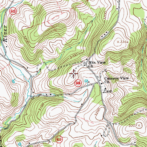 Topographic Map of Mountain View Cemetery, VA