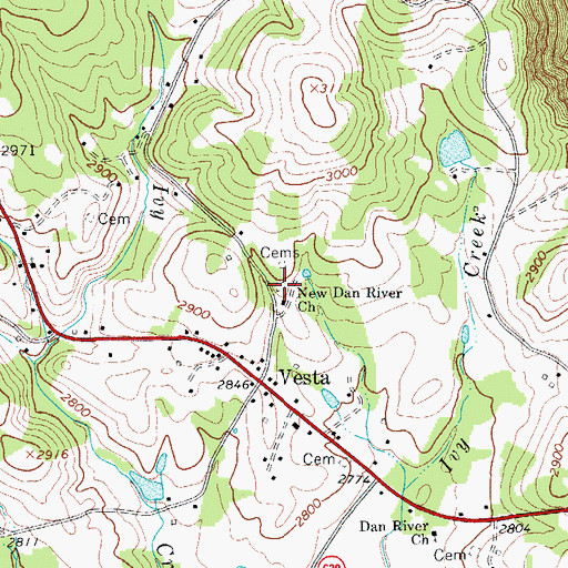 Topographic Map of New Dan River Cemetery, VA