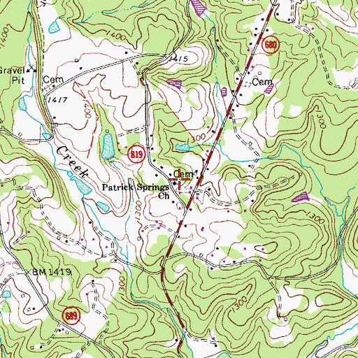 Topographic Map of Patrick Springs Cemetery, VA