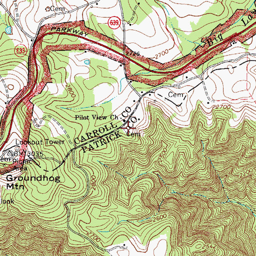 Topographic Map of Pilot View Cemetery, VA
