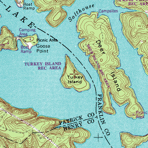 Topographic Map of Turkey Island Recreation Area, VA