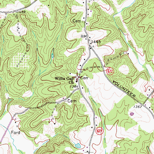 Topographic Map of Willis Gap Cemetery, VA