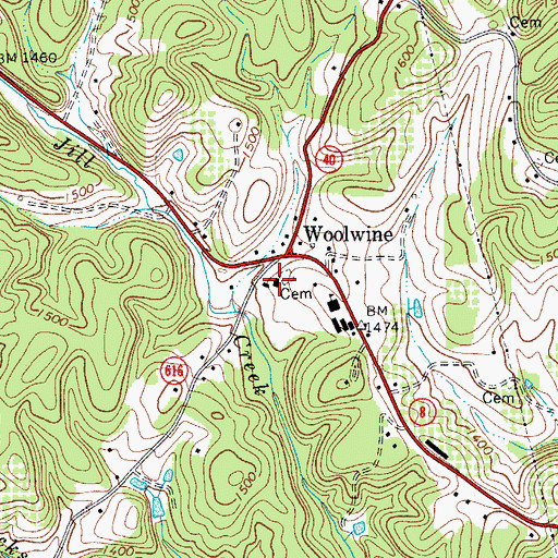 Topographic Map of Woolwine United Methodist Church, VA