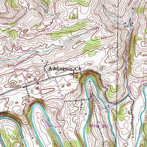 Topographic Map of Addington Cemetery, VA