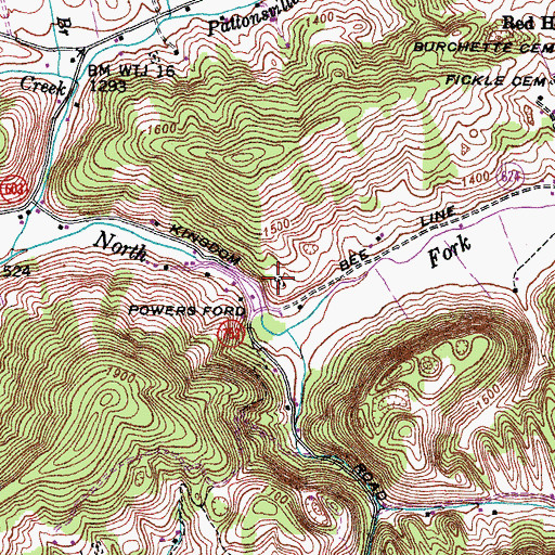 Topographic Map of Powers Cemetery, VA