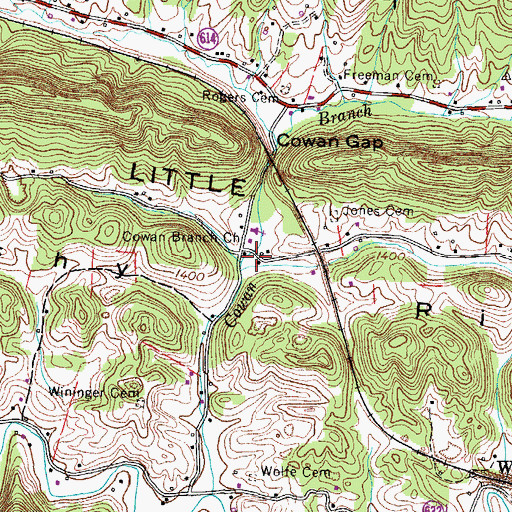 Topographic Map of Cowan School (historical), VA