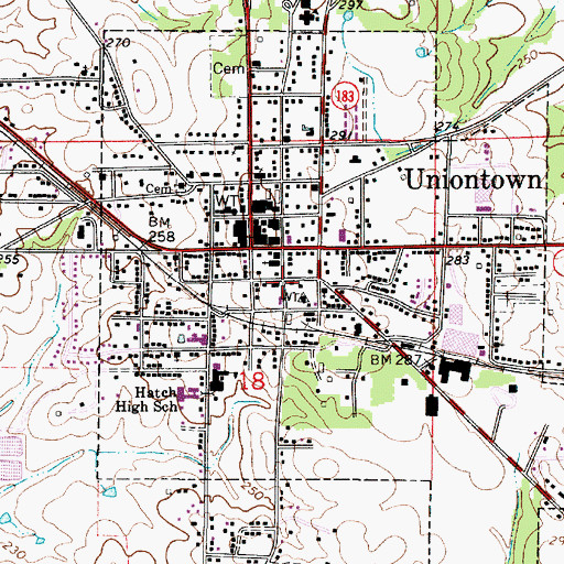 Topographic Map of Uniontown Female Academy (historical), AL