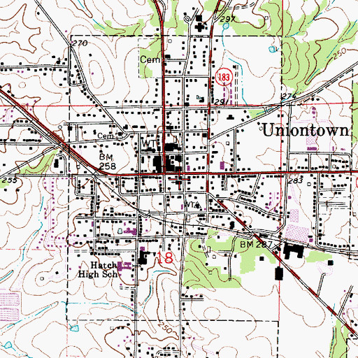 Topographic Map of Uniontown Baptist Church, AL
