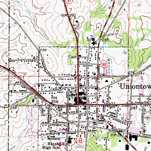 Topographic Map of First United Methodist Church of Uniontown, AL