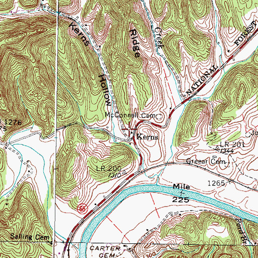 Topographic Map of Kerns Cemetery, VA