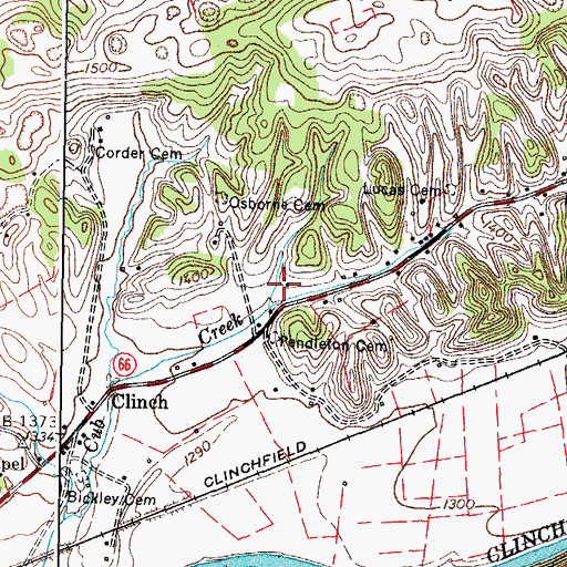Topographic Map of Lucas Cemetery, VA