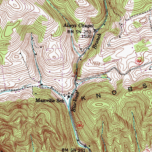Topographic Map of Manville, VA