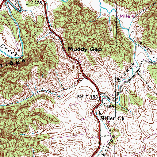 Topographic Map of Muddy Gap School (historical), VA