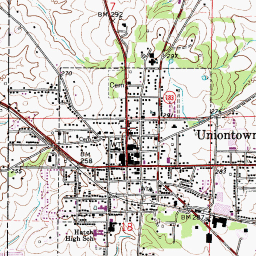 Topographic Map of Uniontown Male Academy (historical), AL