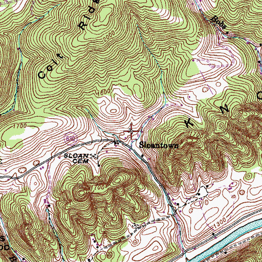 Topographic Map of Sloantown Cemetery, VA