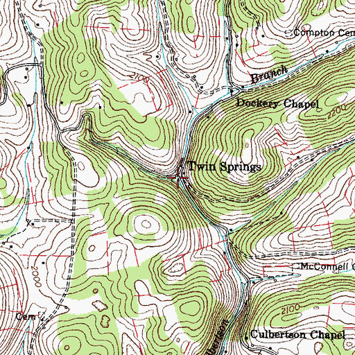 Topographic Map of Twin Springs School (historical), VA